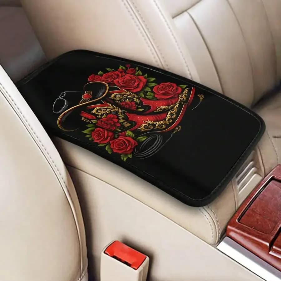 Coprisedile per bracciolo auto con stampa stivali da cowboy western e rose rosse, tappetino universale per cruscotto per berlina e SUV