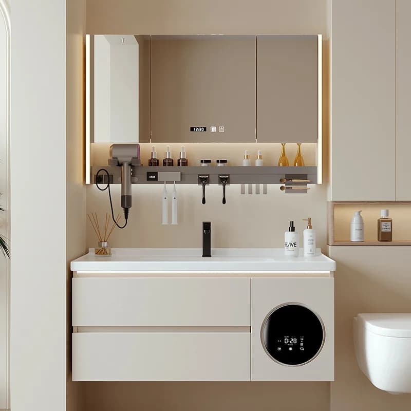 Armadi da bagno con specchio intelligente Lavabi integrati in ceramica stile crema Armadi da bagno Lavabo Lavandino Mobili Taquilla JT40B
