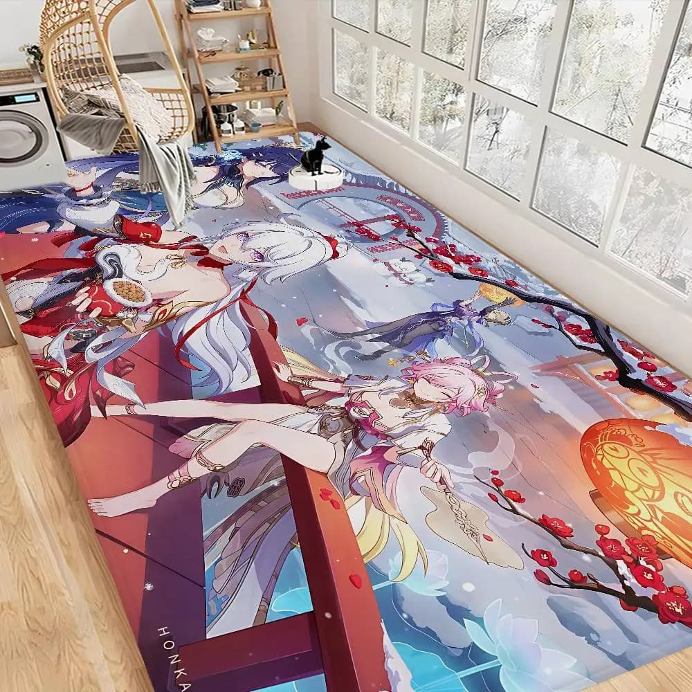 Honkai Impact Game Hallway Carpet Non-Slip Laundry Room Mat Laundry Decor Balcony Child Living Room Bedside Area Rugs