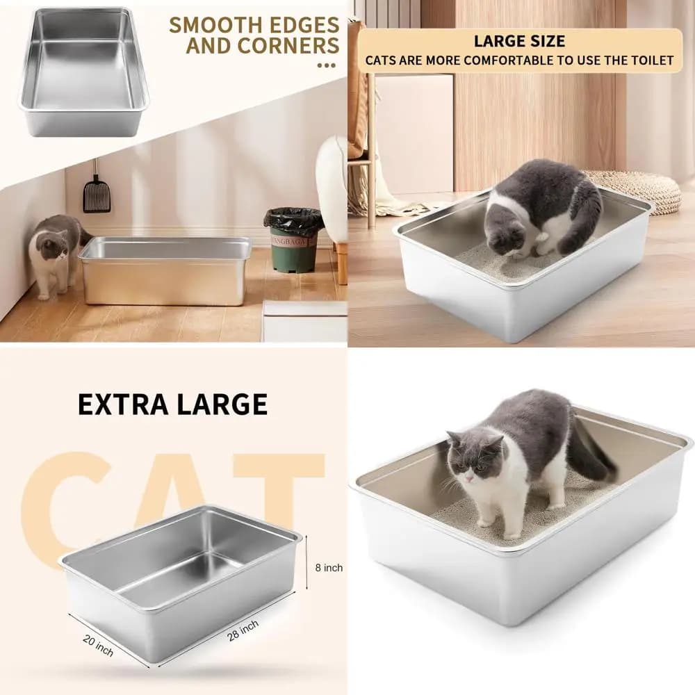 Lettiera per gatti in metallo di grandi dimensioni, 28 x 20 x 8 con bordi alti e tappetino in gomma antiscivolo