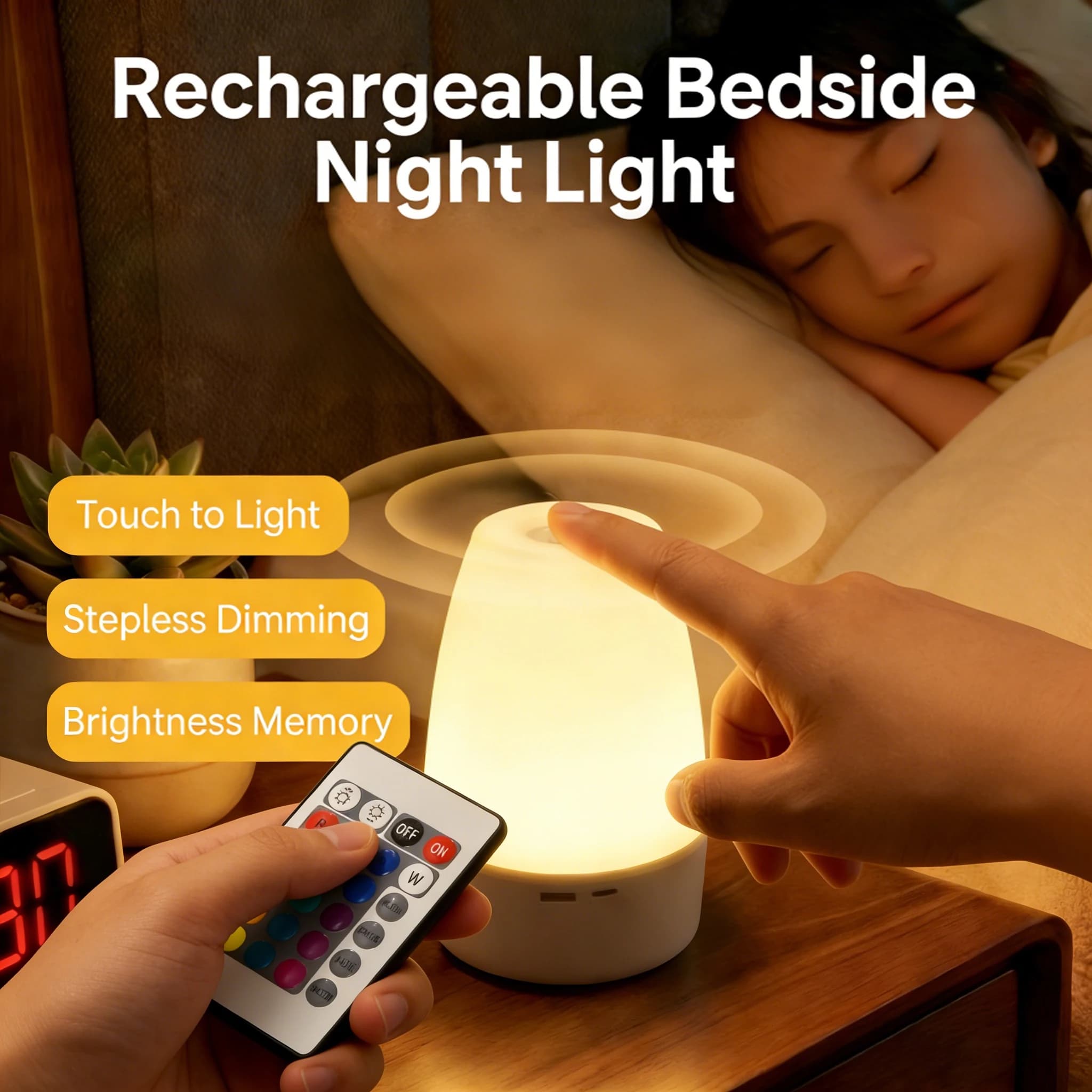 Lampada da tavolo a LED touch dimmerabile con telecomando, ricaricabile tramite USB, 3 colori, luce notturna per bambini, idea regalo