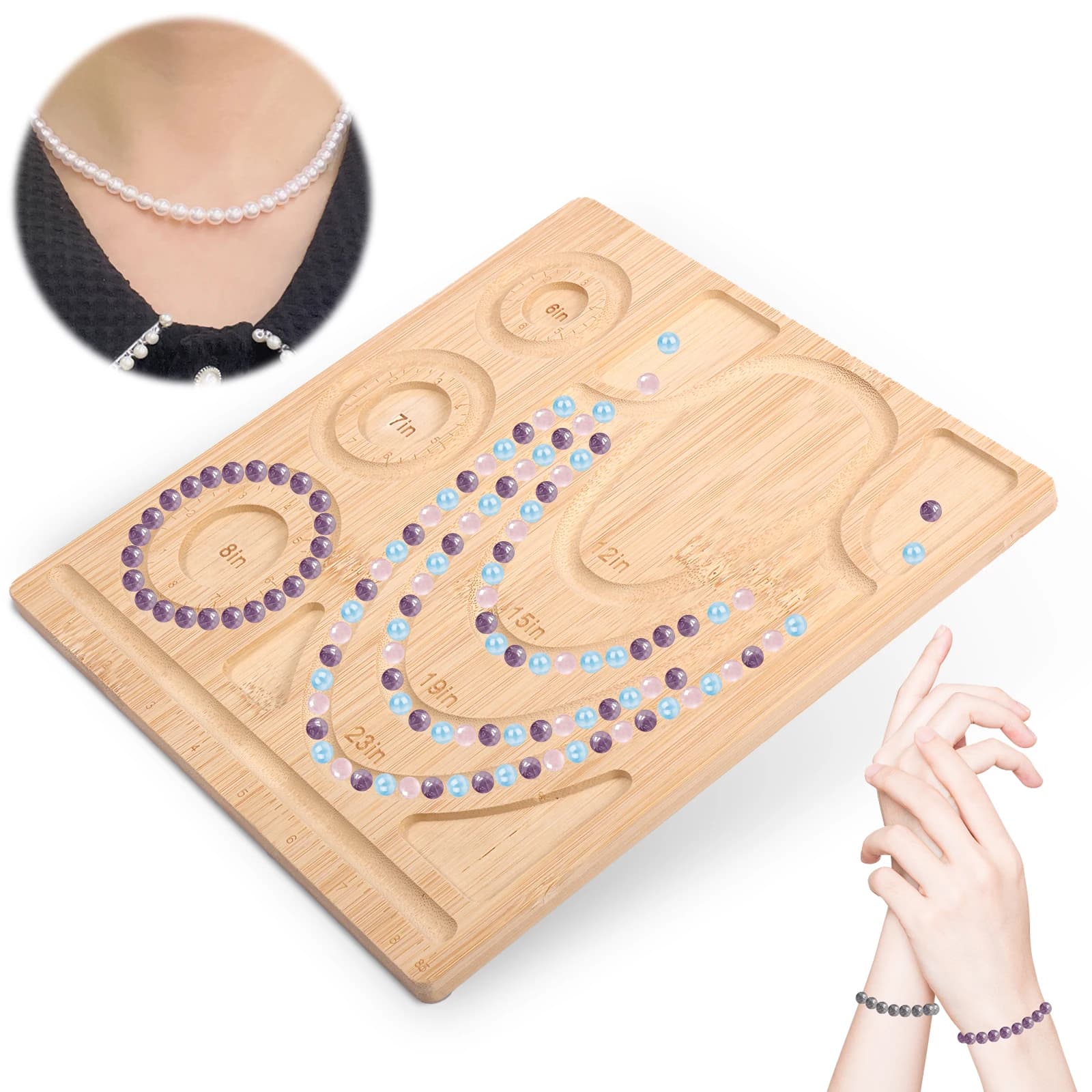 Wooden Beading Design Board DIY Jewelry Bracelet Necklace Wood Board Design Beads Accessories Measuring Tools Beading Mats Trays