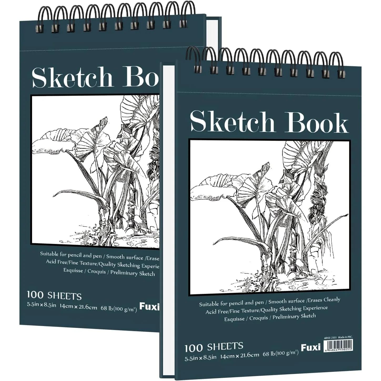 5.5x8.5 Small Sketchbook 2 Pack with Top Spiral, Hard Cover, 100 Sheets Each 100gsm Drawing Paper for Kids Beginners Artists