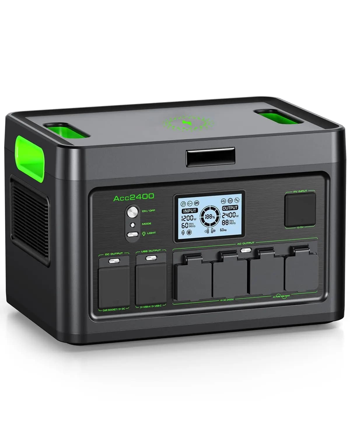 Stazione di Alimentazione Portatile 2400W, Generatore Solare LiFePO4 1843Wh, UPS per Backup Domestico con 4 Prese AC da 2400W, 2, Personalizzabile