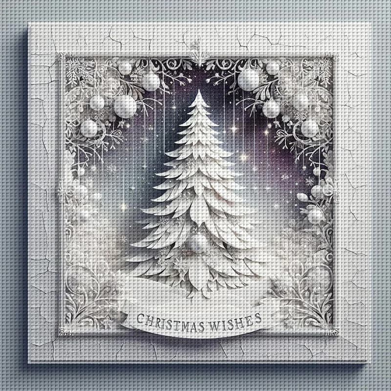 Kit Punto Croce Albero di Natale Bianco Sognante Fai da Te 11Ct, Kit Ricamo Fai da Te per Decorazione Murale Domestica e Regali, Materiali Artigianali Senza Cornice (Prodotto Semilavorato) 36X36Cm/14.17X14.17In