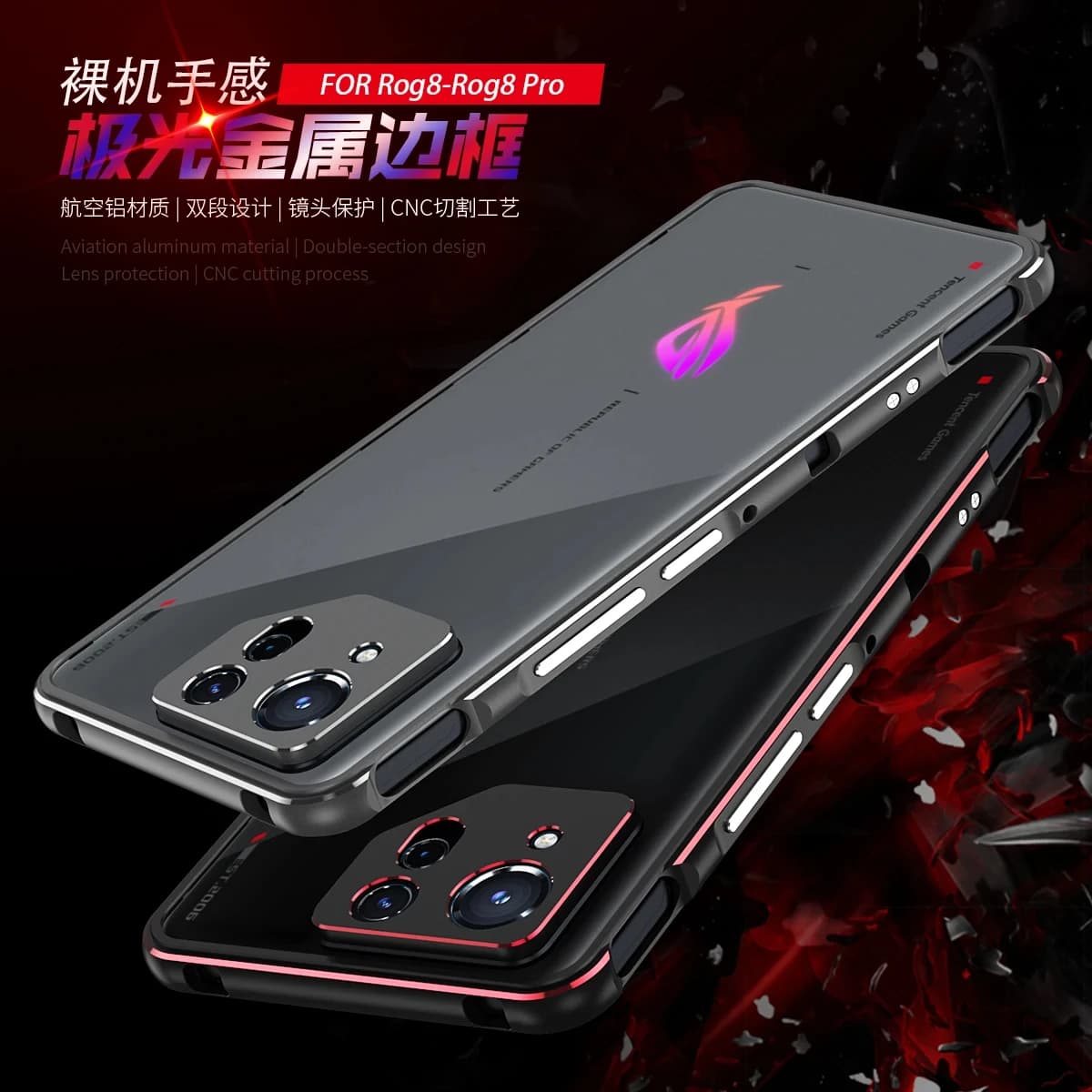 For Asus ROG Phone 7 6 5 9 8 Pro, ROG Phone 9 8 5 3 Aluminum metal bumper frame Thin case with screw cover with camera lens protection