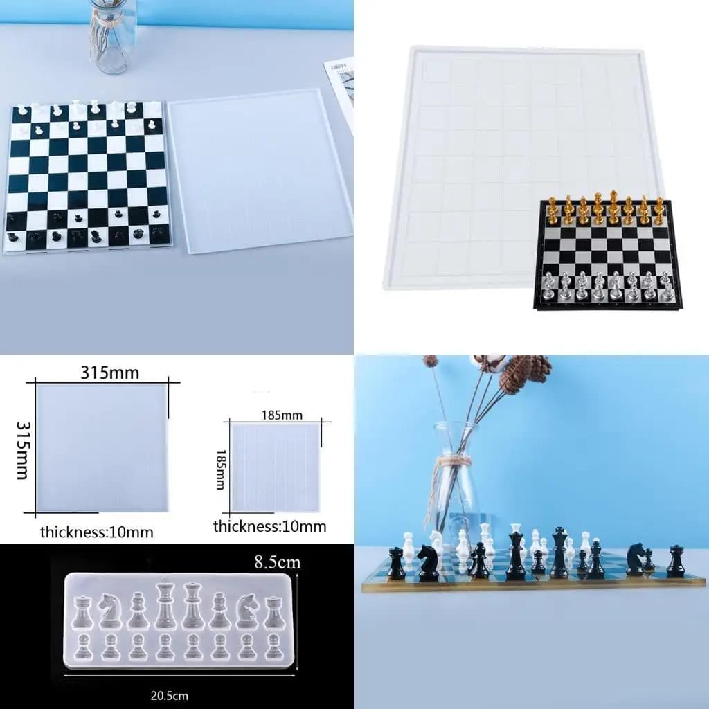 1 set scacchi + scacchiera stampo in silicone artigianato fai da te strumento creazione scacchi stampo in resina