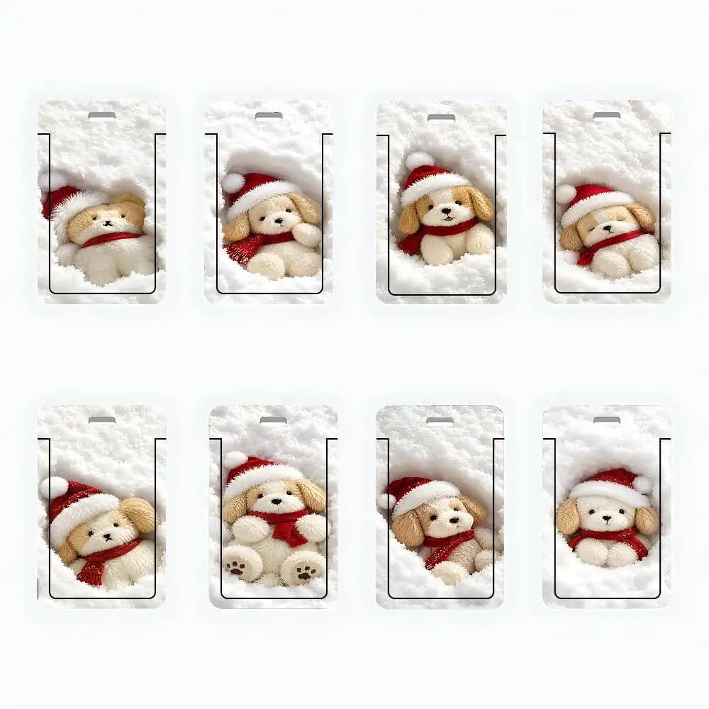 Christmas Snow Doll Bear Dog Cartoon NFC Contactless Sliding Card Sleeve For Student Cards, Bus Cards, ID Cards,And Work Permits