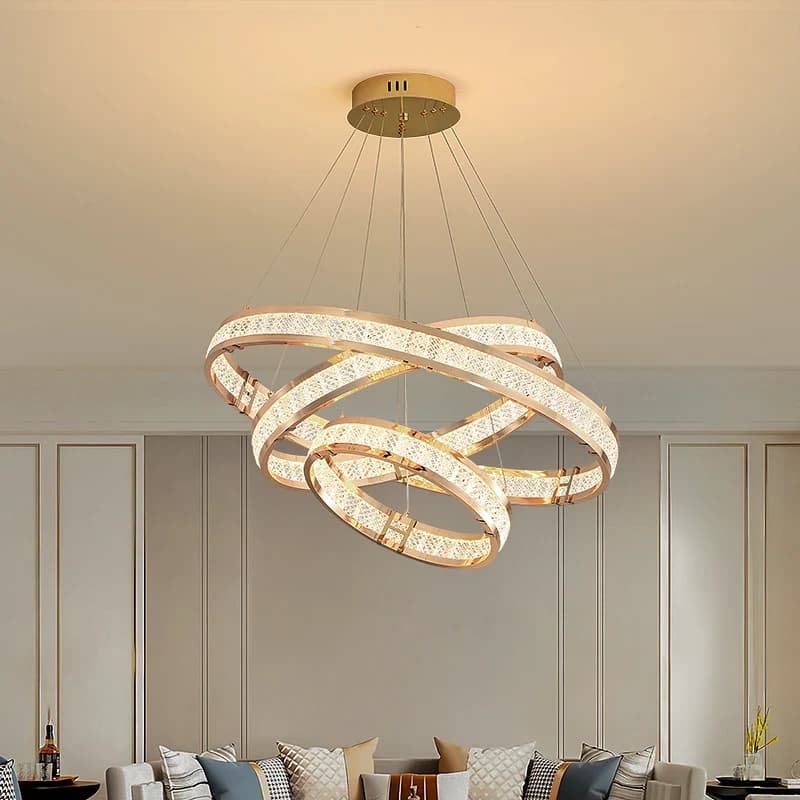 Lampadario moderno ad anello di cristallo: lampada a sospensione a isola per l'arredamento del soggiorno e del pranzo