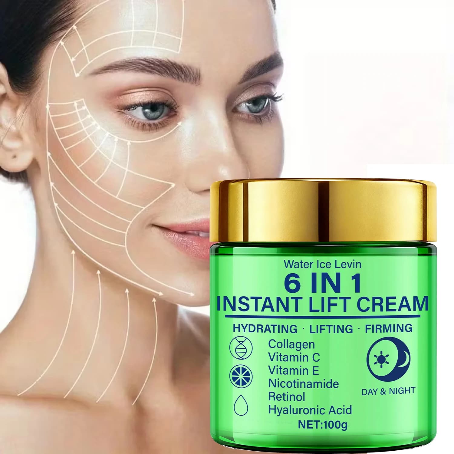 Instant lifting cream 6 in 1 Blend of collagen and vitamin C to the retinol. Hydrate, lift, firm your skin. Night day use. Visible strengthening. 100 g.