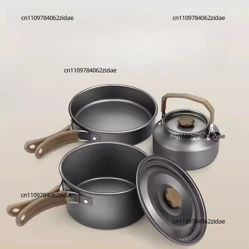 Set da campeggio portatile per esterni: pentole, padelle, utensili da cucina, brocca per acqua, padella per friggere
