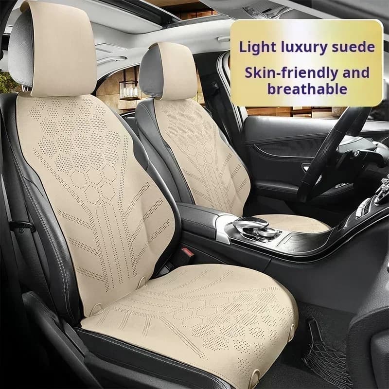 Universal Car Seat Covers for All Seasons, Perforated Scamosciata Leather Breathable, Anti-slip Protective Bearings, Scamosciata Leather Luxury Seat Covers for Auto