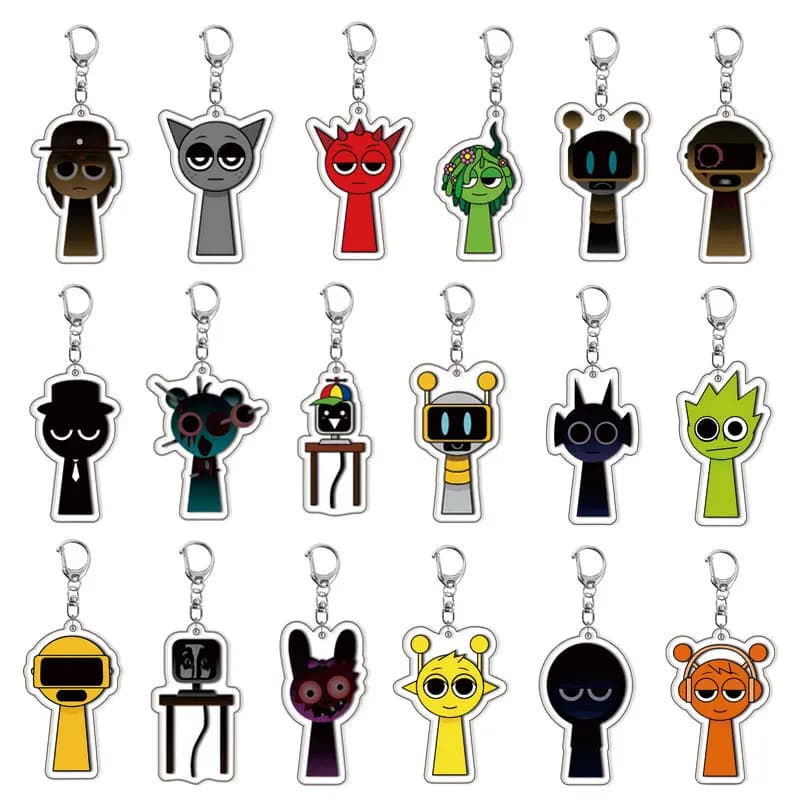 Incredibox Sprunky Beats Rhythm Crew Keyring Keychain World Pendant Neon Beat Characters Orange DJ Boy Gift Bag Charms Key Chain