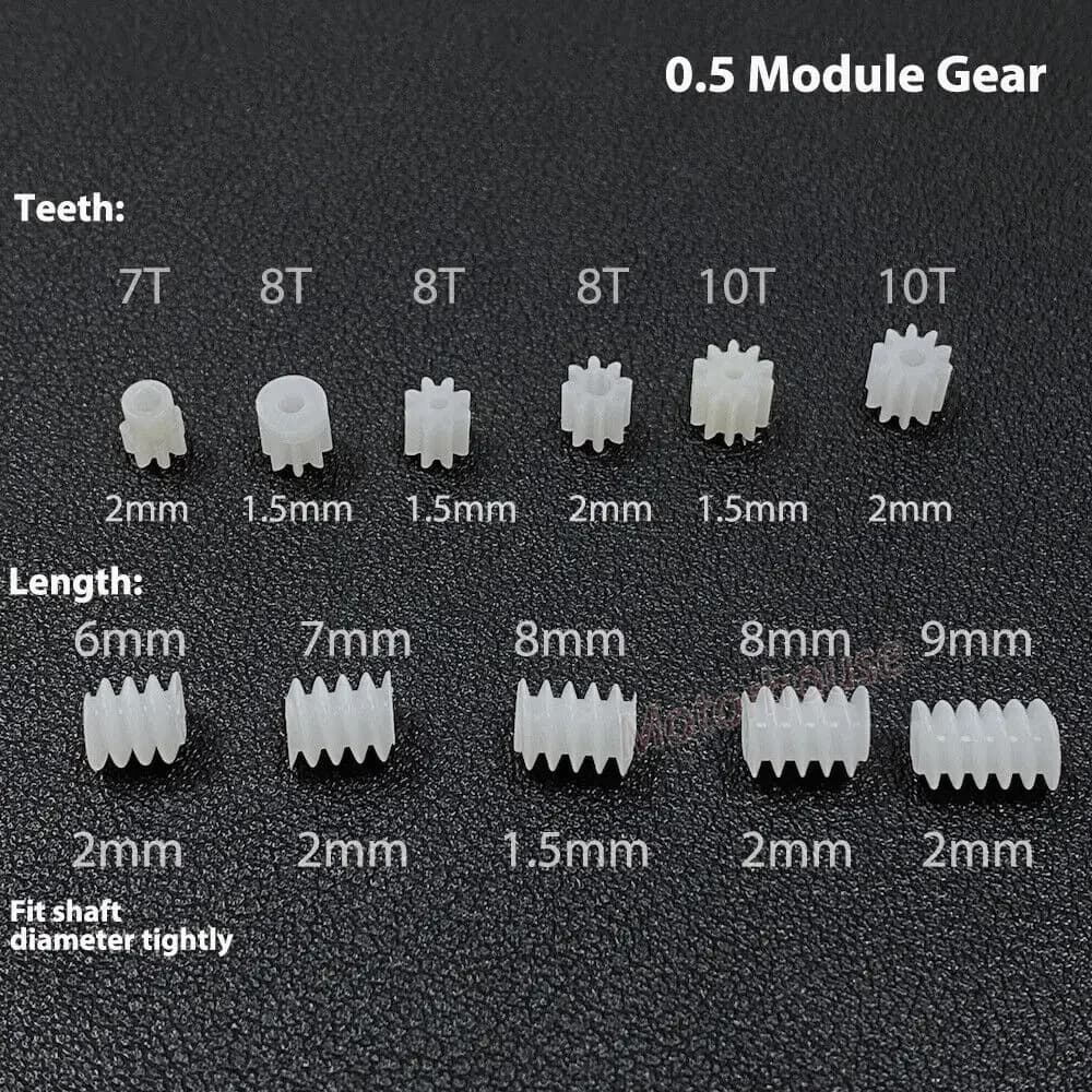 10 pz/lotto 0.5M Ingranaggio di Plastica 7/8/10 Denti Auto Giocattolo Trasmissione Pignone Verme Ingranaggio di Plastica Per 1.5mm/2mm Albero Ingranaggio Motore RC modello