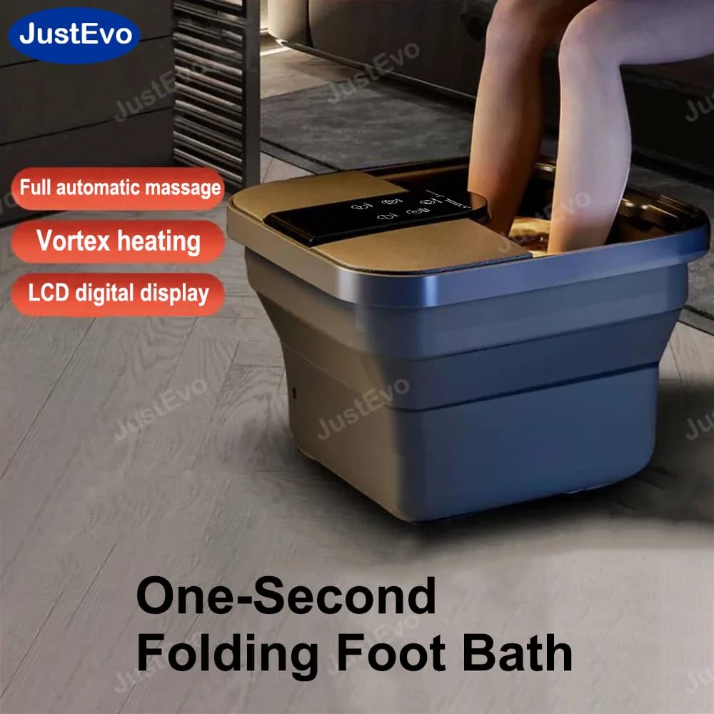 Massaggiatore per Piedi Pieghevole Intelligente, Vasca Elettrica per Pediluvio con Rulli Automatici e Bolle, Bacino per Pedicure con Riscaldamento Costante