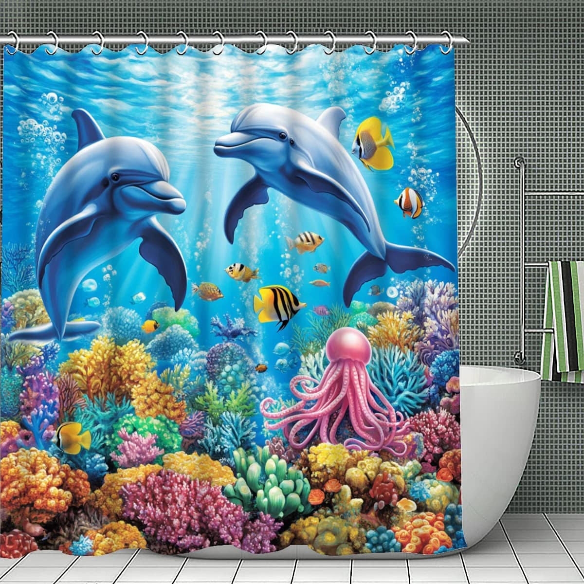 Shower Curtain Dolphin Marine Life Shower Curtain Polyester Bathroom Curtain with Hooks Multi Size Waterproof Machine Washable Ocean Sea Animal Coastal Bathroom Decor Home Bathroom Accessories Birthday Gift for Friends Family