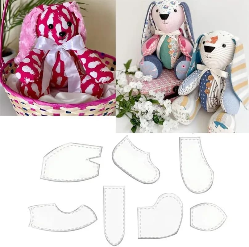 Set di 7 modelli in acrilico per quilting a forma di coniglio, righello da cucito con guida per la creazione di bambole fai da te, patchwork e decorazioni regalo