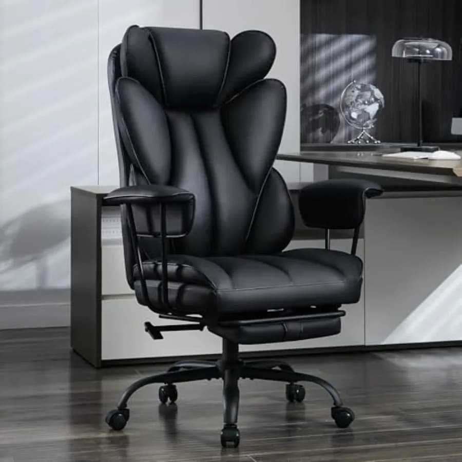 Sedia da Ufficio Grande e Alta - Poltrona Direzionale Ergonomica Larga con Poggiapiedi, Schienale Alto e Supporto Lombare, Sedia da Gaming Reclinabile per Computer