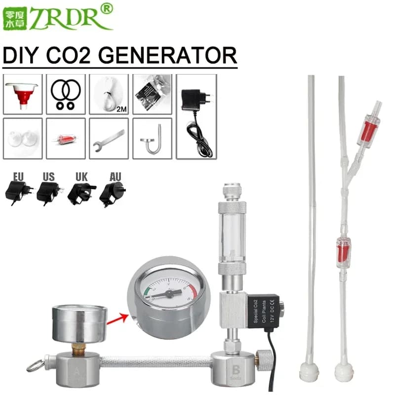 ZRDR Kit sistema generatore di CO2 fai-da-te per acquario Generatore di CO2, diffusore per contatore di bolle con elettrovalvola, per la crescita delle piante acquatiche/