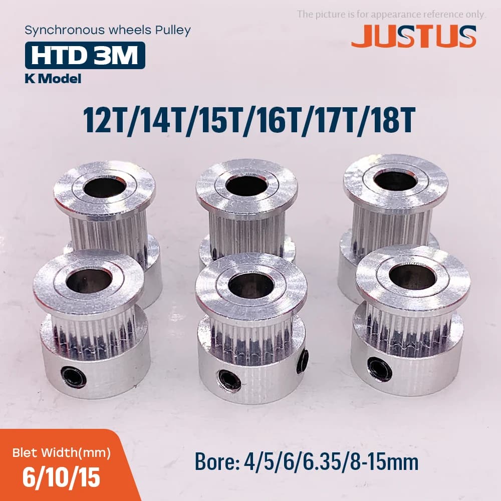 K Type 12T/14T/15T/16T/17T/18T HTD 3M Timing Pulley Bore 3/4/5/6/6.35/7/8mm For Belt Width: 6mm/10mm/15mm 3D printer