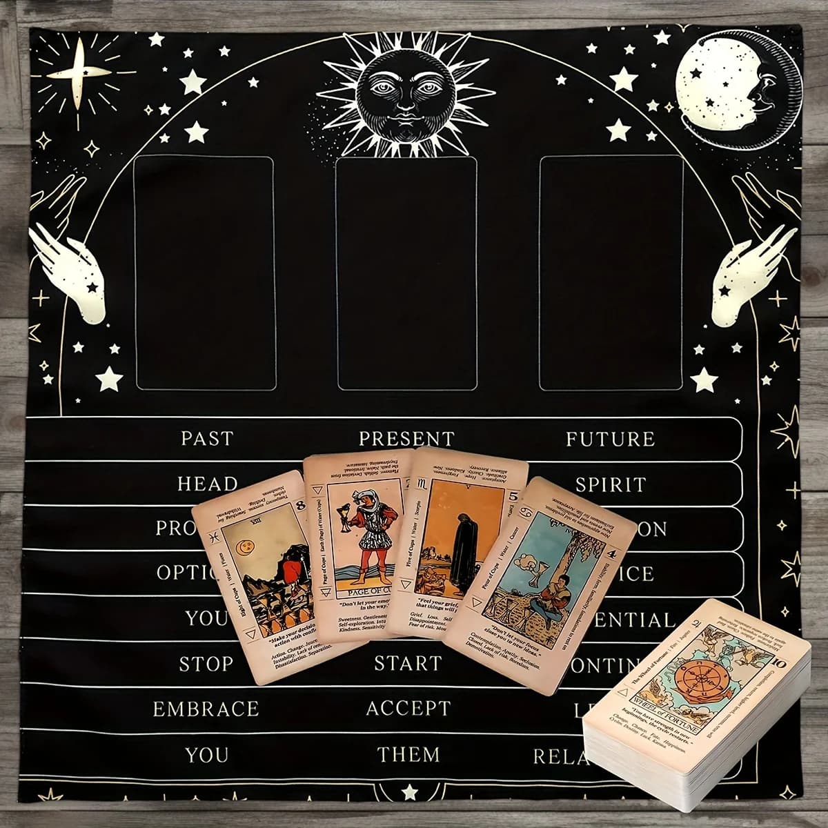 Telo Altare Tarocchi Nera Strega con Sole e Luna, Tappetino per Carte Oracolo, Decorazione per Casa a Tema Occulto