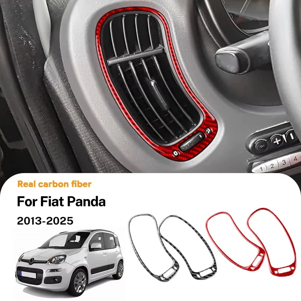 Cornici in Vera Fibra di Carbonio per Bocchette Laterali Cruscotto Fiat Panda 2013-2025, Accessori Interni per Styling