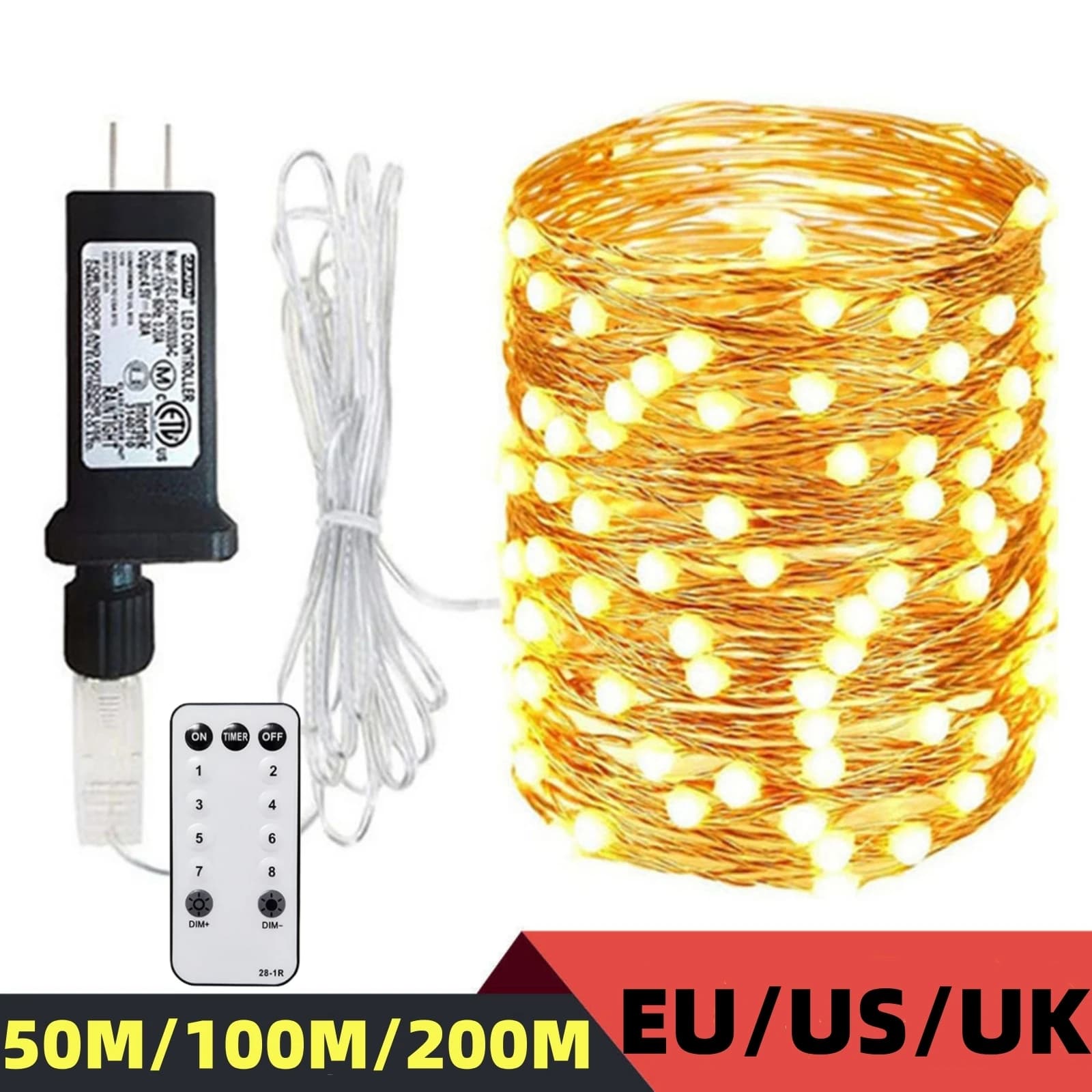 50M 100M 200M Lucine Filo d'argento LED Luci della stringa Ghirlanda di Natale per la cerimonia nuziale all'aperto Capodanno Albero Terrazza Decorazioni per feste