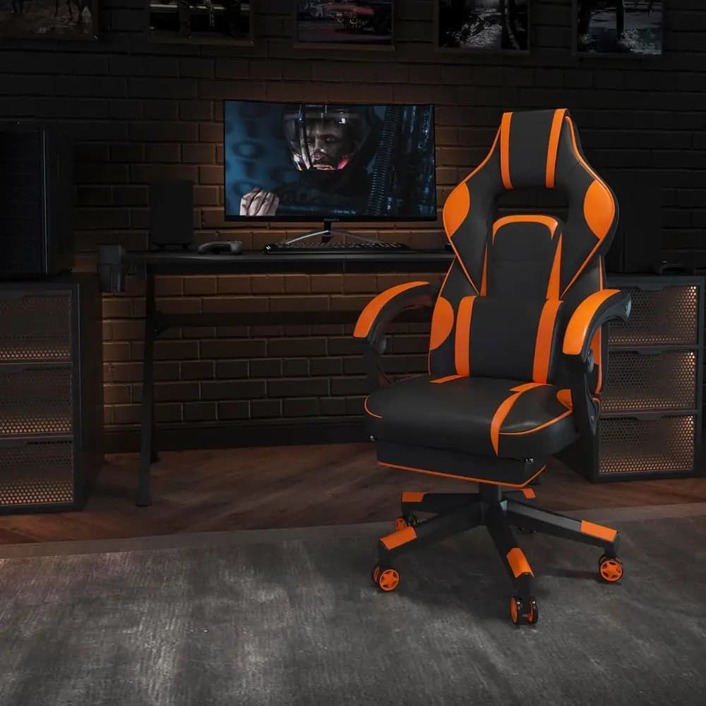 Sedia da Gaming Ergonomica Nera/Arancione con Reclinazione, Braccioli, Poggiapiedi e Supporto Lombare Massaggiante