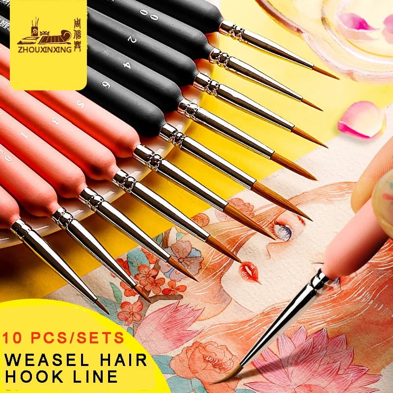 Set di pennelli per pittura acrilica con gancio per capelli di donnola, disegno a olio, guazzo, acquerello, linea ultra fine, pittura, scarpe in pietra, arte