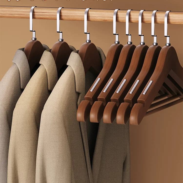 5pcs Wooden Non-slip Hangers Solid Wood Hangers Clothing Store Wardrobe Wooden Clothes Hangers Home Clothes Rack