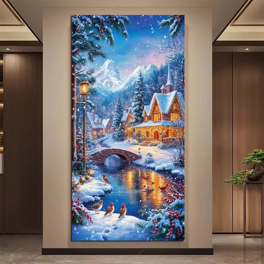 Diy Mosaic Embroidery Snow House Picture Large Size Winter Scenery Diamond Painting Full Jewelry Cross Stitch Kits Wall Decor