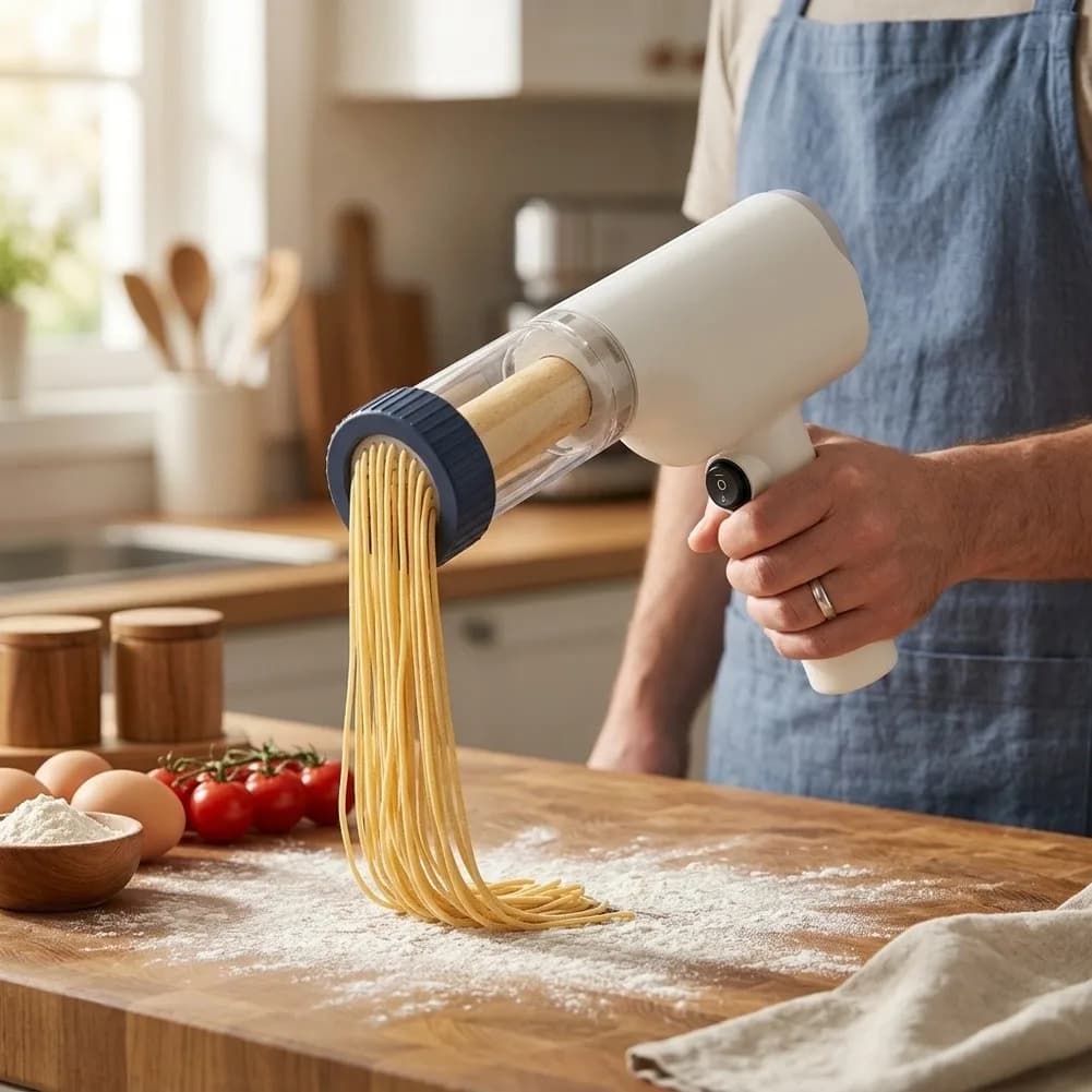 Electric Handheld Pasta Maker for Fresh Spaghetti Fettuccine Lasagna Noodles Homemade Pasta Machine with 6 Molds Charging Cable