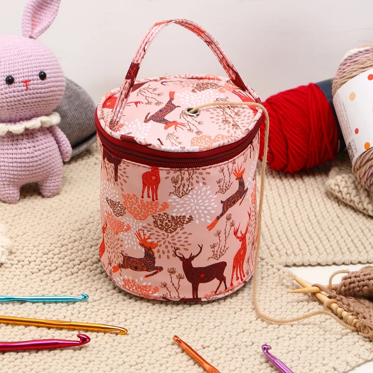 KOKNIT Borsa portaoggetti per uncinetti Borsa per ferri da maglia in filato di lana fai-da-te Aghi per uncinetto impermeabili Organizzatore di strumenti per cucire