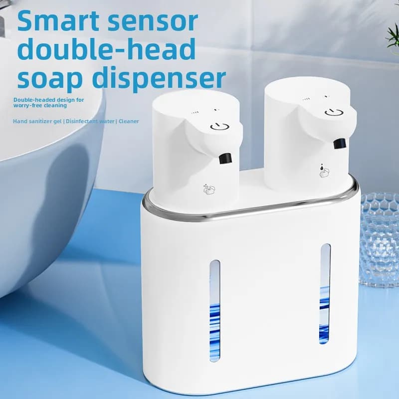 Nuovo distributore automatico di sapone con sensore Macchina per schiuma elettrica Macchina disinfettante per le mani a doppia testa montata a parete