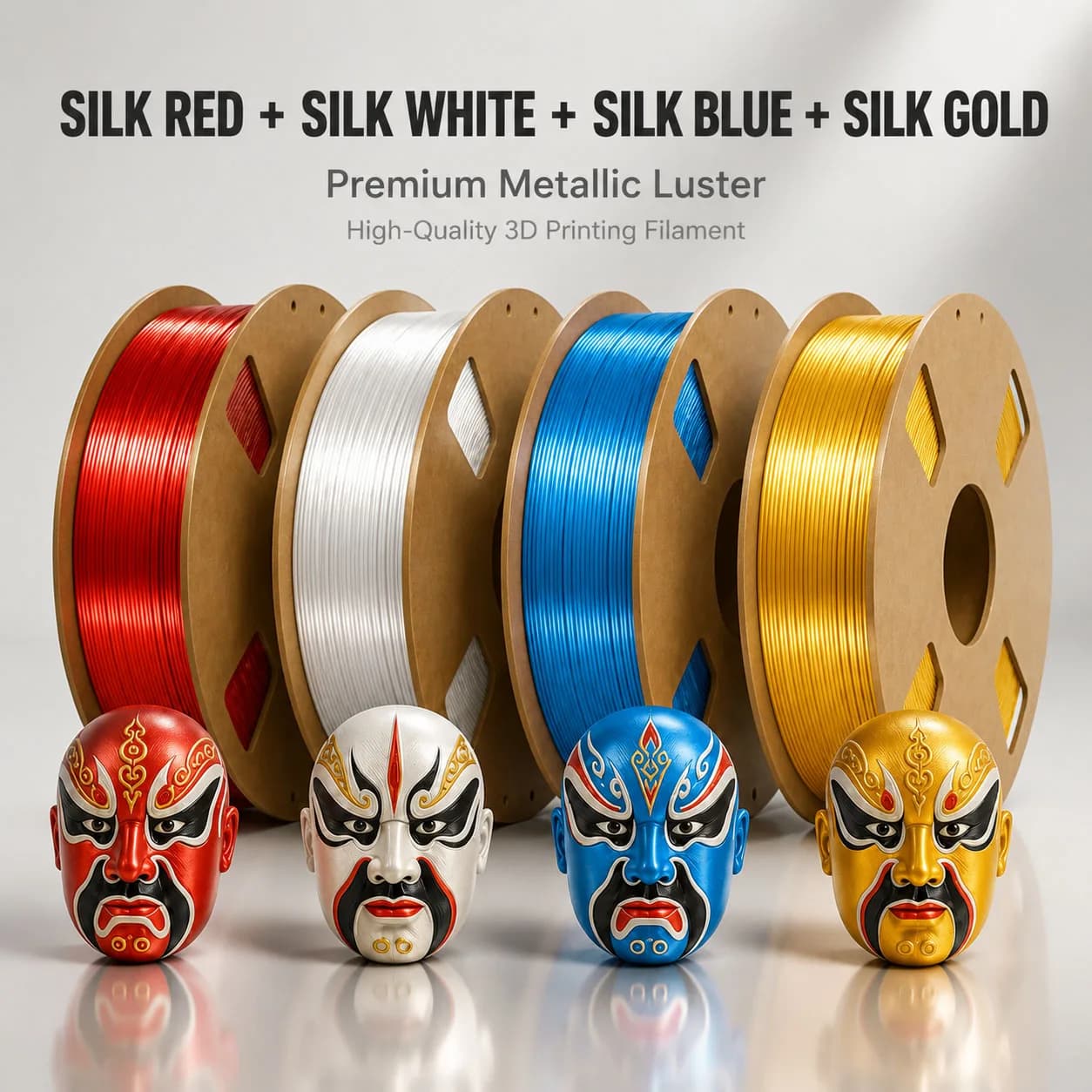 1.75mm Silk PLA Plus Filament 1KG 4 Colors Paper Spool Refill Smooth Gloss For Bambu Lab 3D Printer Light Gold Red Blue White