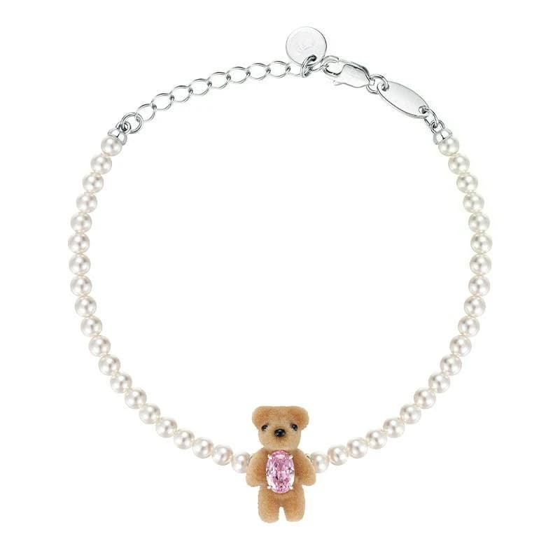 Braccialetti con orsetto di perle floccati con orsacchiotto Dolce romantico regalo per feste di gioielli in lega di rame per le donne