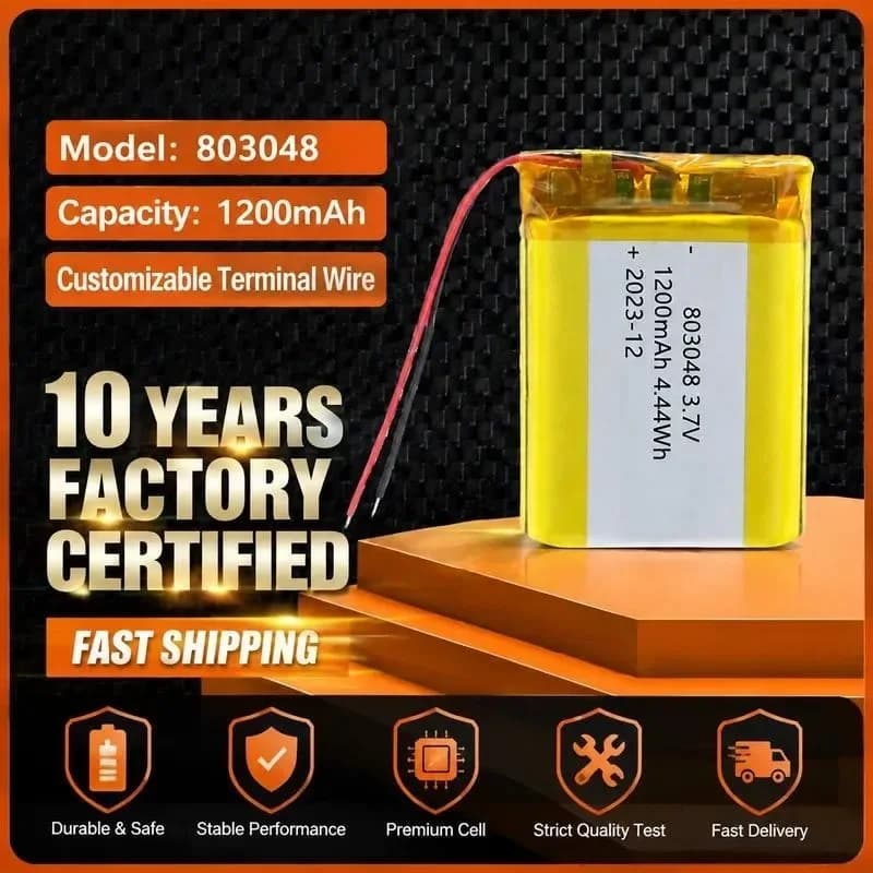 [New] 100pcs 803048 polymer lithium battery 1200mAh fingerprint lock, walkie-talkie LED desk lamp 3.7V