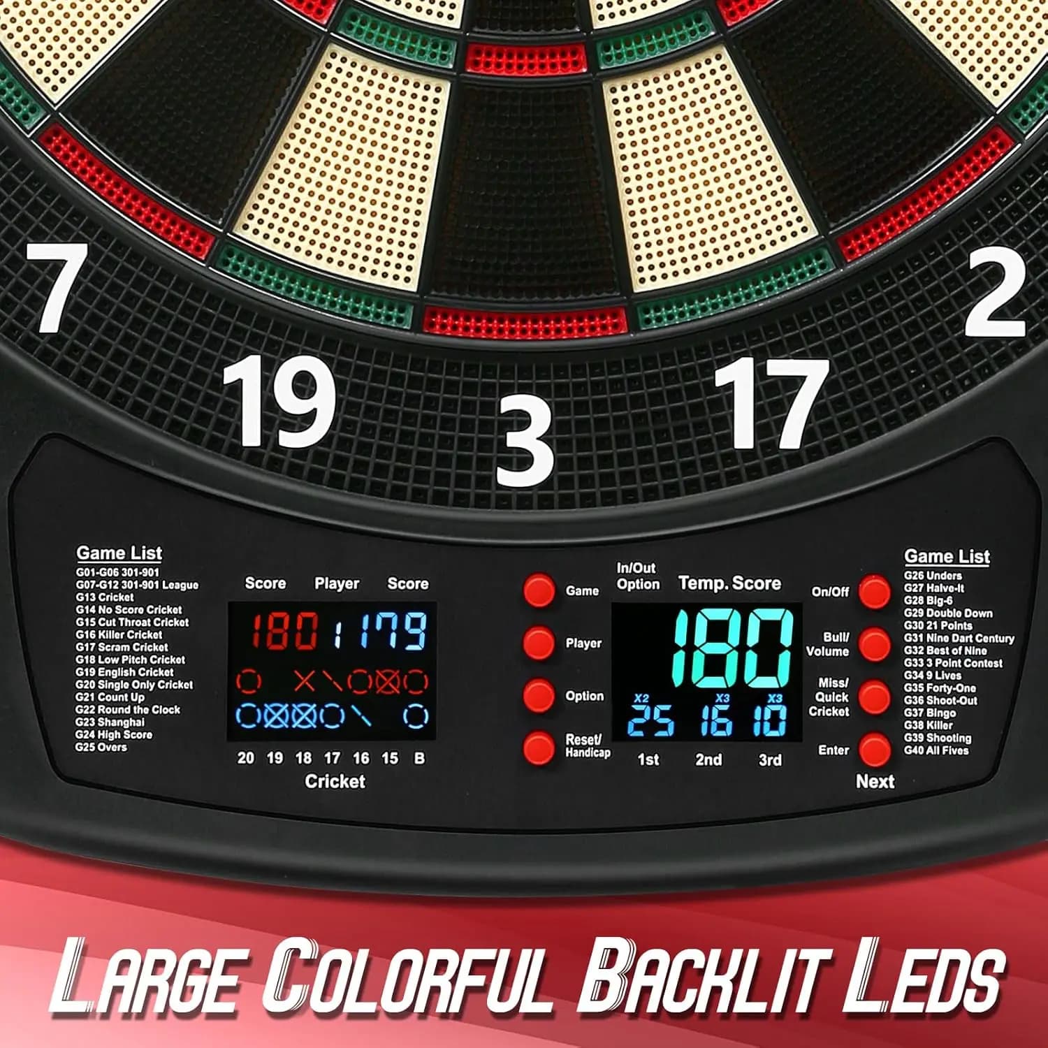 Bersaglio per freccette elettronico, set di freccette con punta morbida 40 giochi, 427 varie Bersagli per freccette elettrici digitali con LED colorati