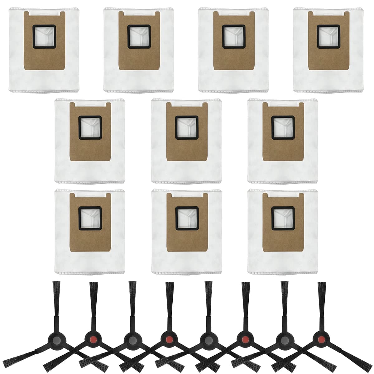 18Pcs eufy C28/E25/E28 Vacuum Parts:10 3L Leak-Proof Dust Bags+8 Side Brushes, Replacement Accessories Kit
