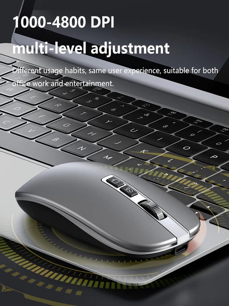 Tri-Mode Wireless Mouse 4800 DPI Adjustable Rechargeable Mute Ergonomic Bluetooth 2.4G Type-C for Laptop Office Work and Gaming
