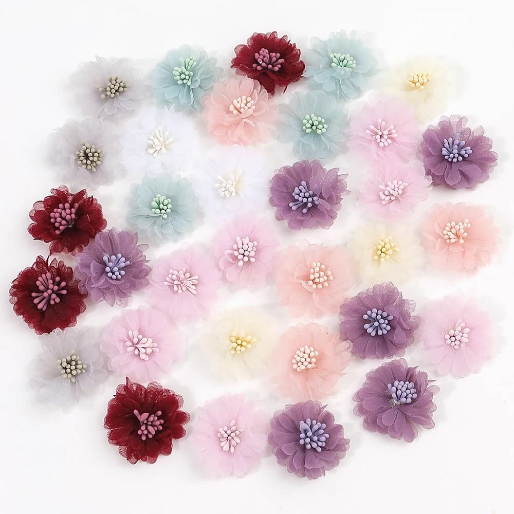 10 pz 4cm Chiffon fiori testa Chiffon filato artificiale fiore di rosa abiti abbigliamento fermagli per capelli per bambini accessori decorativi