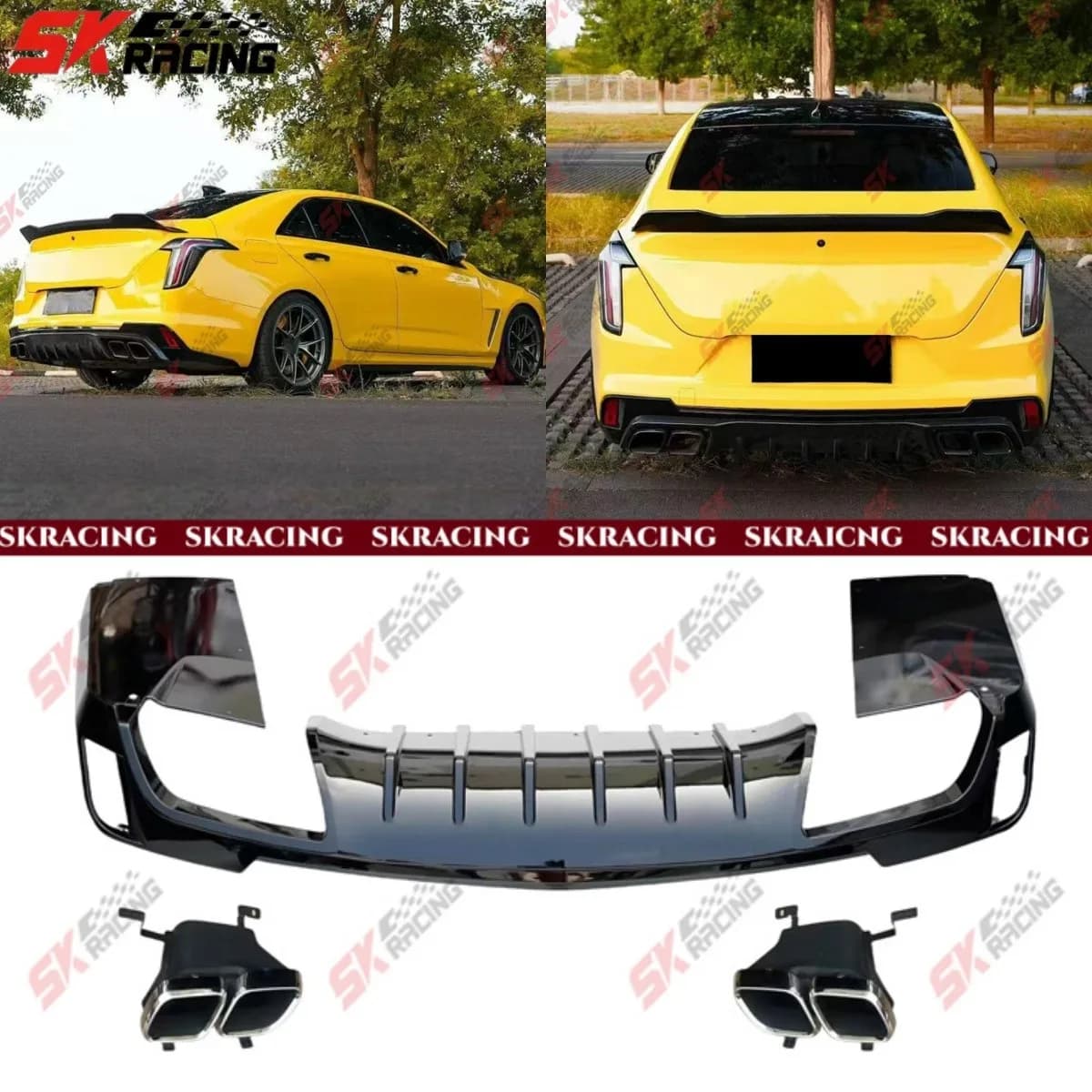 Kit labbra diffusore paraurti posteriore nero lucido/fibra di carbonio per Cadillac CT4 2020-26