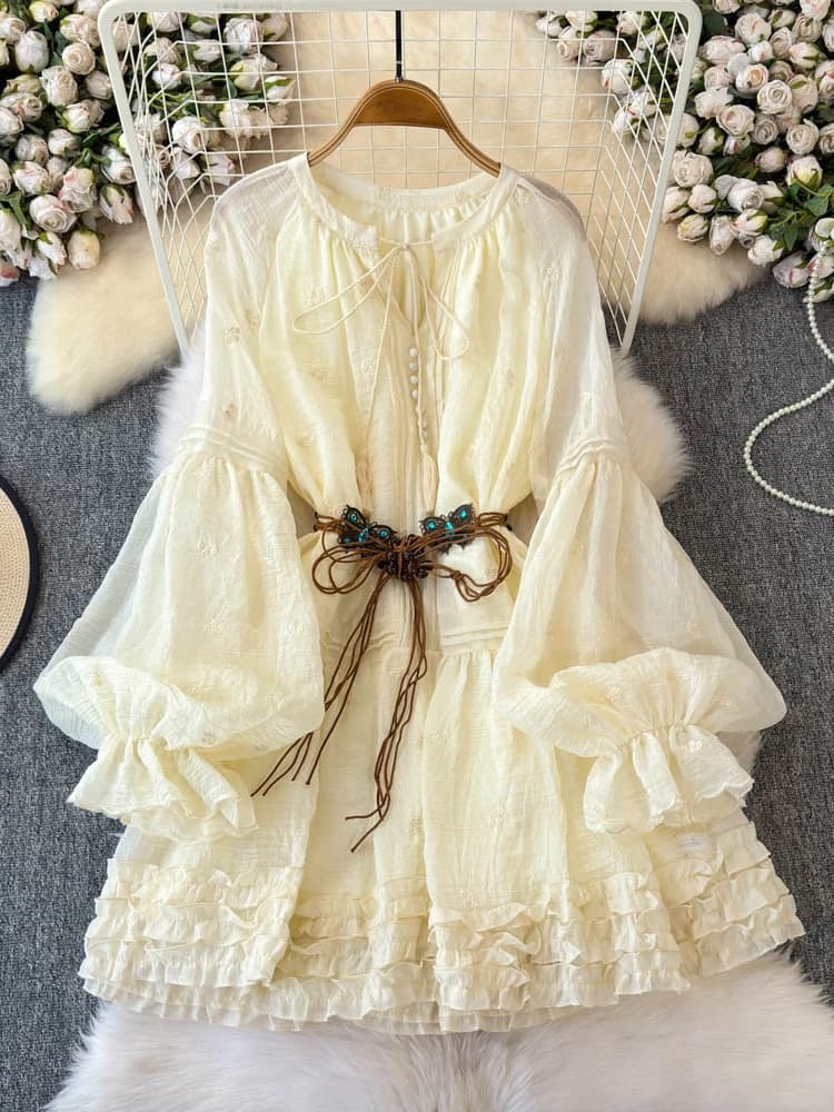Abito da donna primaverile autunnale nuovo con vita annodata, gonna a trapezio a vita alta, maniche lunghe, scollo a V, ideale per il commuting
