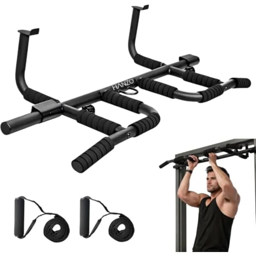 Set Barra per Trazioni da Porta con Cinghie di Sospensione, Barra Multigrip per Trazioni Senza Viti per Palestra Domestica, Allenamento di Forza