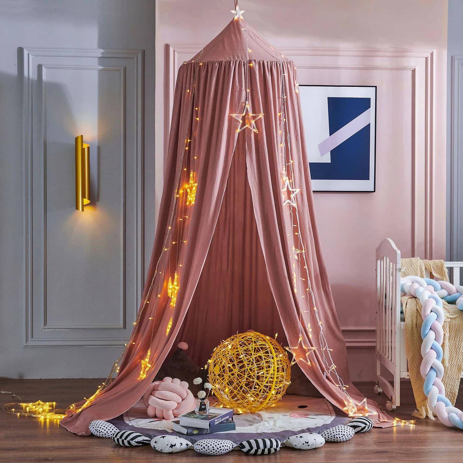 Battilo Letto per bambini Zanzariera Baldacchino per camera da letto per ragazzi e ragazze Tenda da letto per culla per bambini Tenda per bambini Tenda da gioco rotonda sospesa