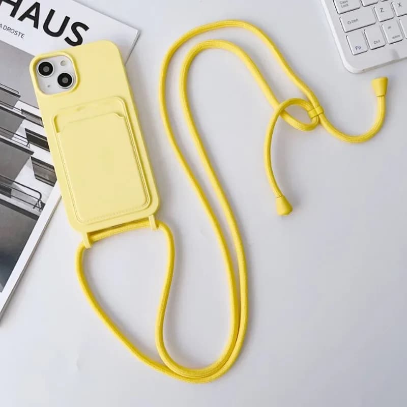 Crossboby Custodia per telefono con cordino per IPhone 16E 16 15 14 Plus 13 12 11 Pro Max Pacchetto di carte in silicone Copertura anticaduta