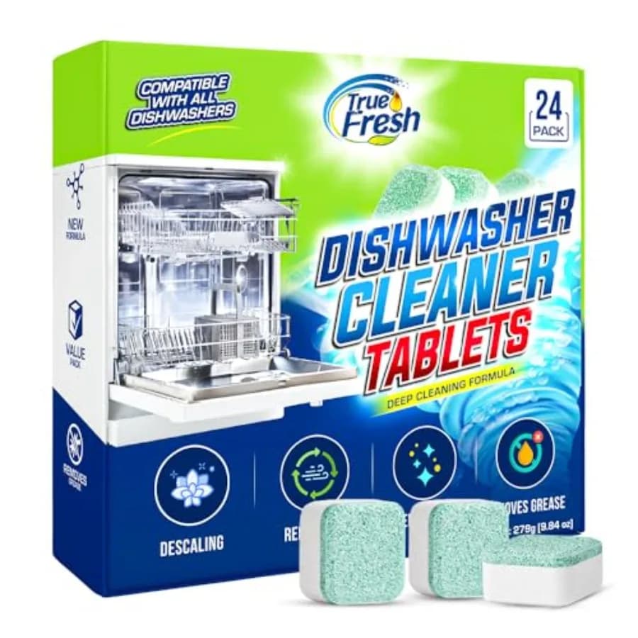 Pastiglie Detergenti e Deodoranti True Fresh per Lavastoviglie, Confezione da 24 Pastiglie per Manutenzione Interni, Pompa, Filtro, Spruzzatore
