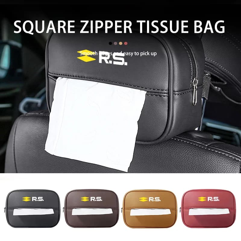 Leather Car Seat Back Tissue Box Zipper Closure Storage Pouch For Renault RS Sport Megane 3 4 2 Clio 5 Line Sandero Scenic Logan