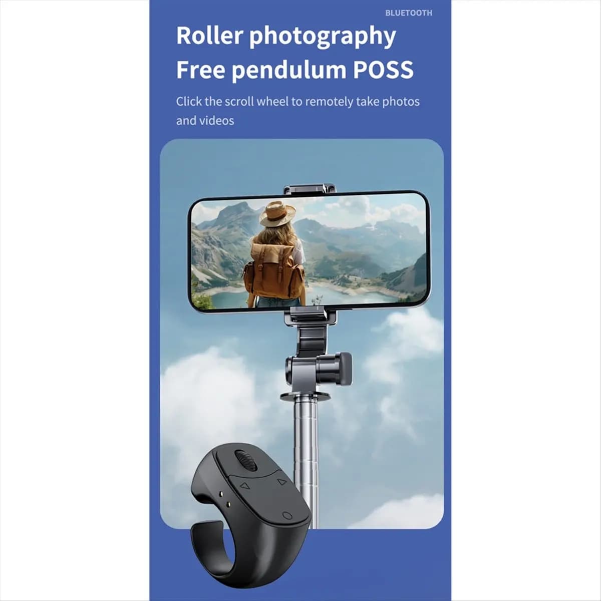ABNH Roller Smart Fingertip Ring Mouse with Remote Control Wireless Bluetooth Mobile Selfie Video Mouse Turner Automatic Navigation B
