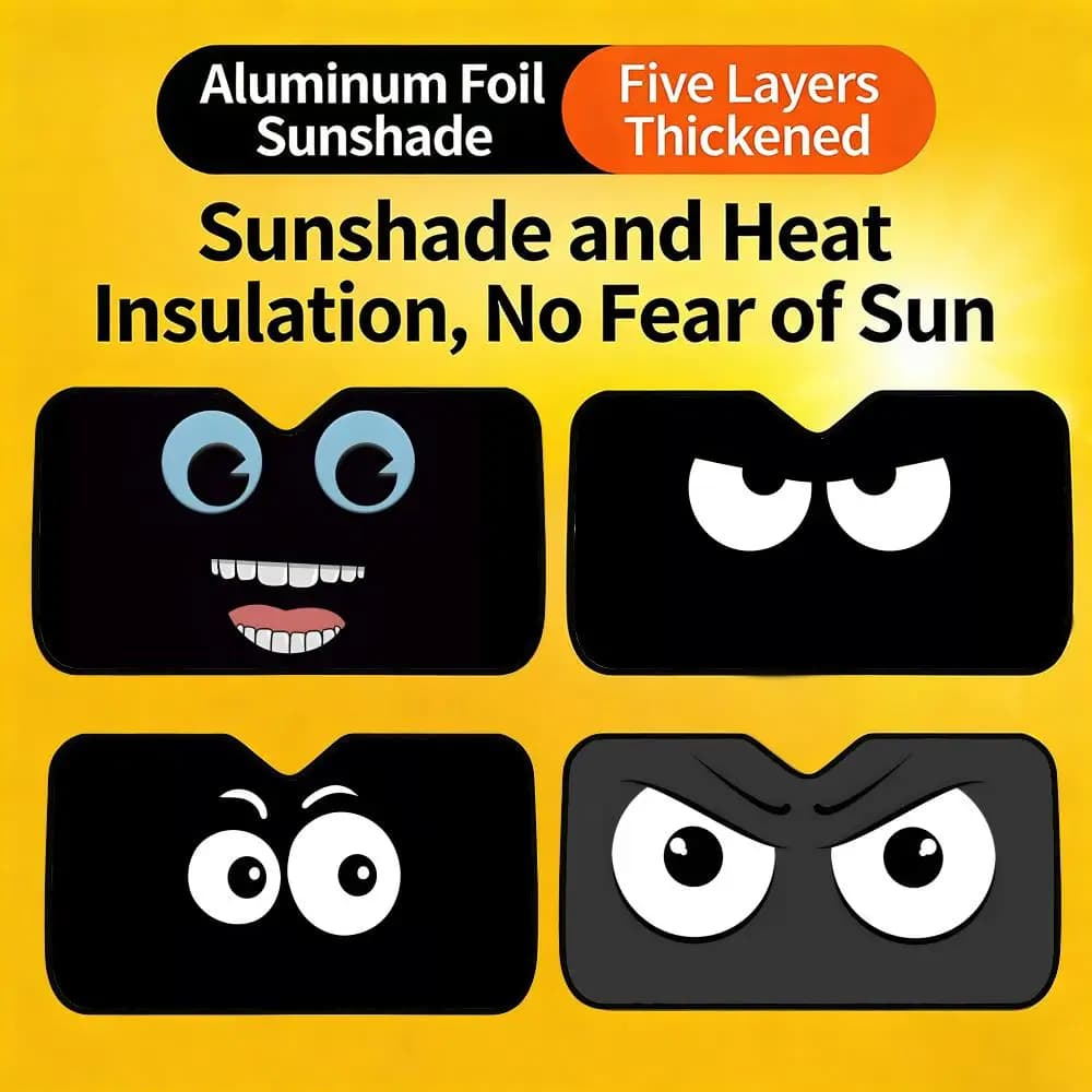 Parasole per Auto Divertente e Carino, Copertura Parasole Personalizzata Anti-UV per Parabrezza Anteriore P- Nero con Emoji Divertenti